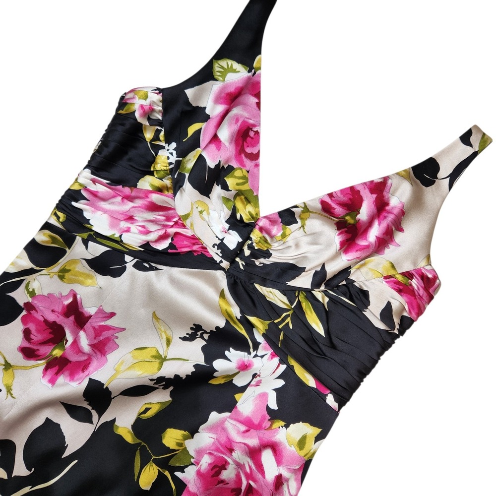 DAVID MEISTER Size 8 Floral Silk Spandex Multicolor Sleeveless V Neckline Dress - Picture 5 of 15